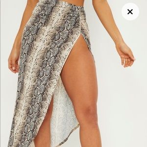 Stone Snake Print Ruched Side Split Maxi Skirt and Top